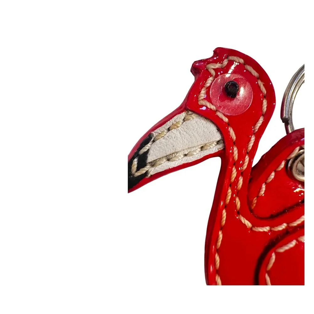 Coach Red Patent Leather Flamingo Bag Charm Keychain Silver Tone Hardware HTF - Picture 7 of 10